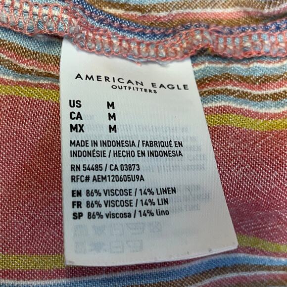 American Eagle Womens Pink Stripe Viscose Linen Blend Lightweight Button Down M - Picture 6 of 6